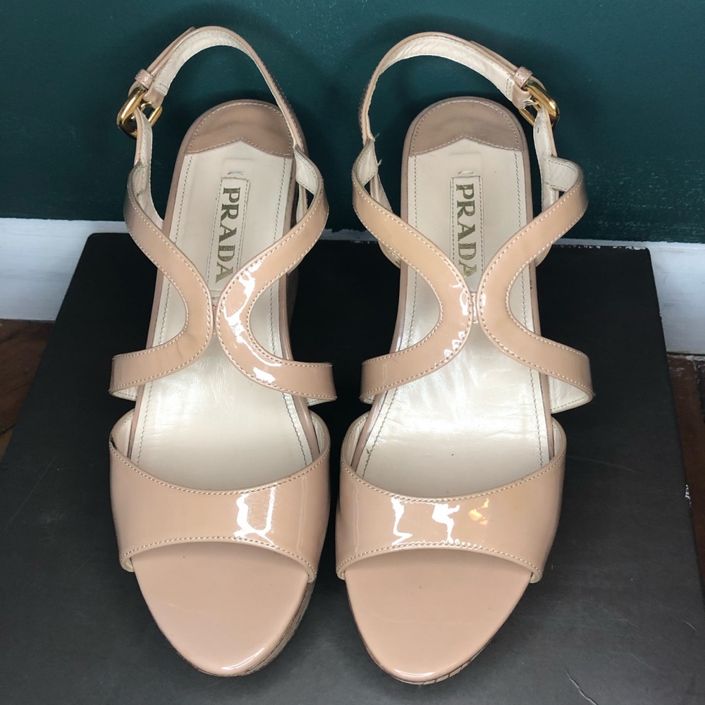 Genuine Prada Nude Cork Platform Sandals